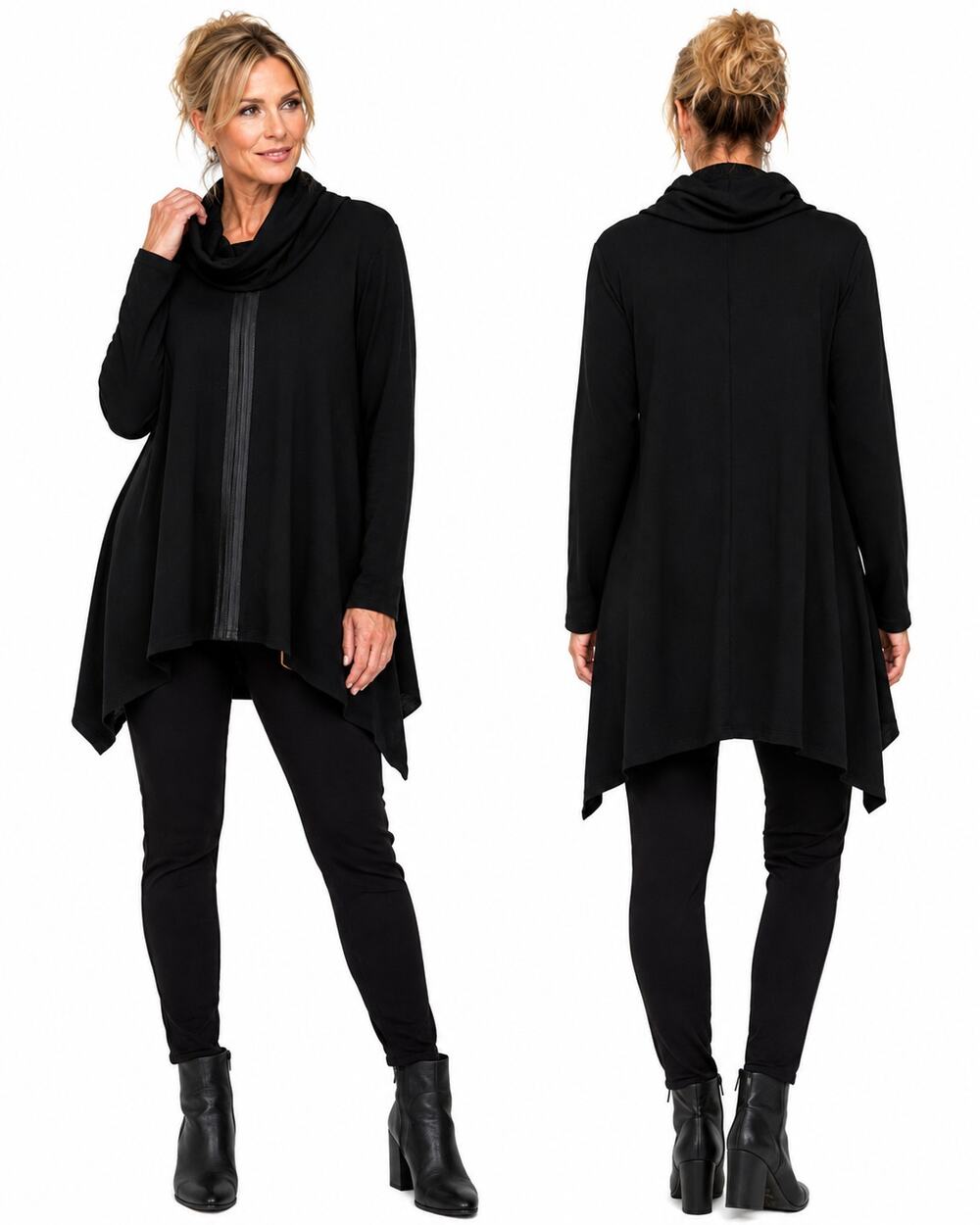 Gr. Dano Black Cowl Neck Asymmetrical Tunic Top Size S Lagenlook Artsy